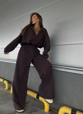Brązowy komplet MIJAS szerokie spodnie i bluza oversize