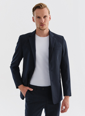 Gładka granatowa marynarka garniturowa