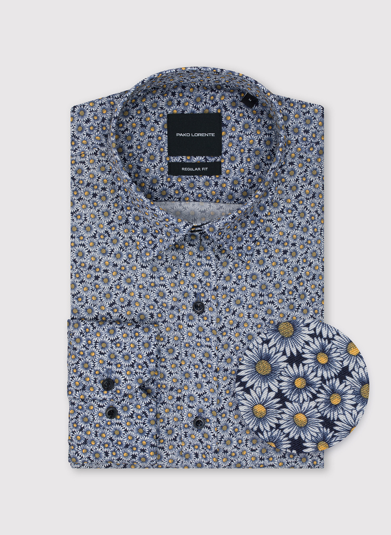 Granatowa koszula męska w kwiaty