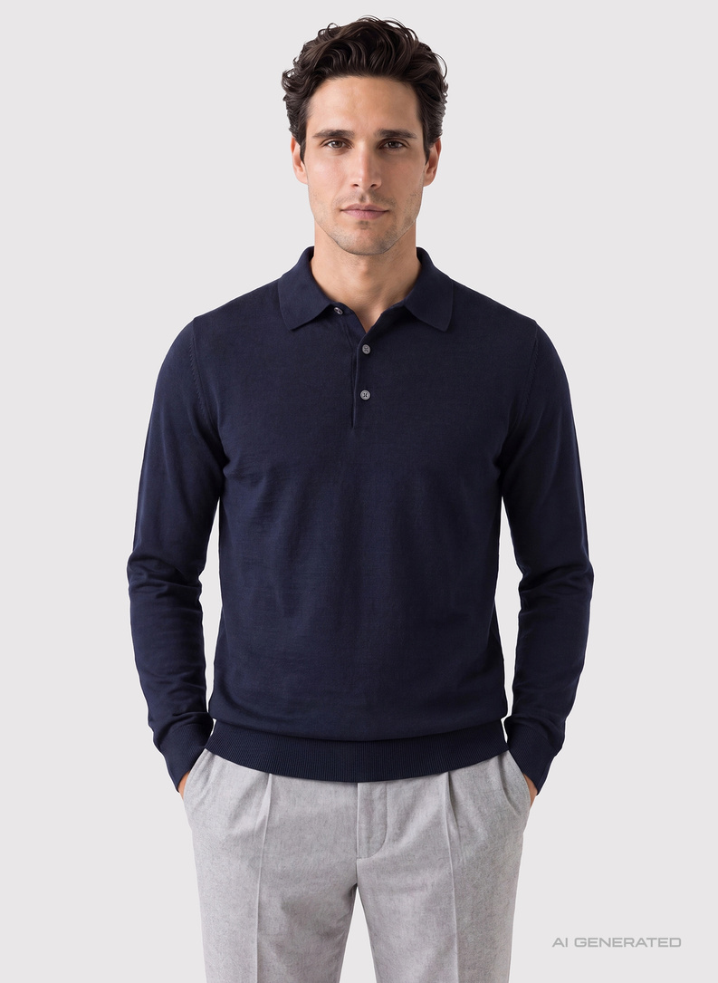 Granatowy sweter polo z bawełny merceryzowanej