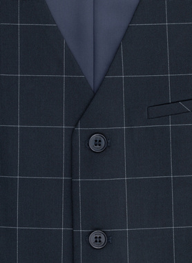 Trzyczęściowy granatowy garnitur męski w kratę