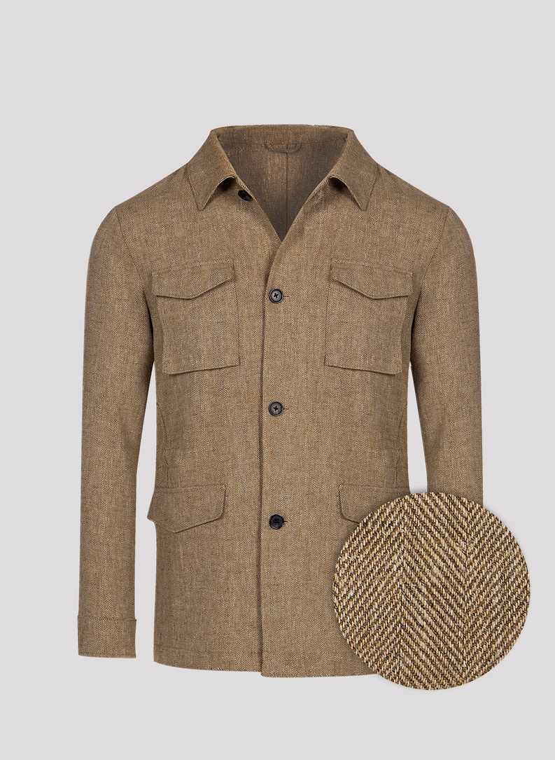 Lniana marynarka safari w kolorze beżowym