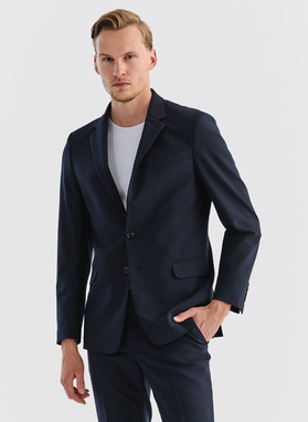 Gładka granatowa marynarka garniturowa