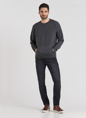BLUZA Z OKRĄGŁYM DEKOLTEM SZARA P20WF-2B-015-S