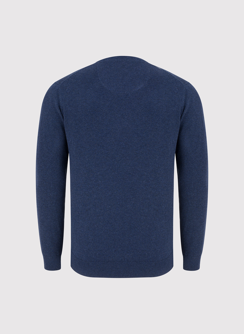 Granatowy sweter męski z dekoltem w serek