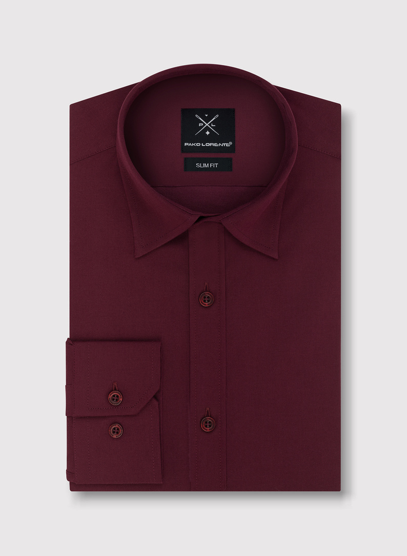 Bordowa gładka koszula męska 