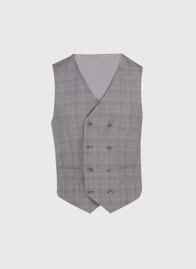 Szara dwurzędowa kamizleka w drobną kratkę