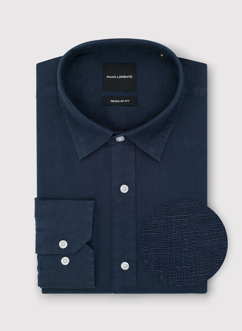 Lniana koszula męska w kolorze granatowym