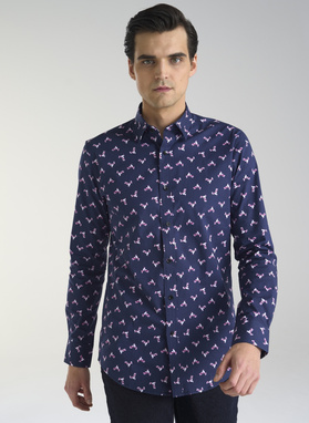 Granatowa koszula w kolibry