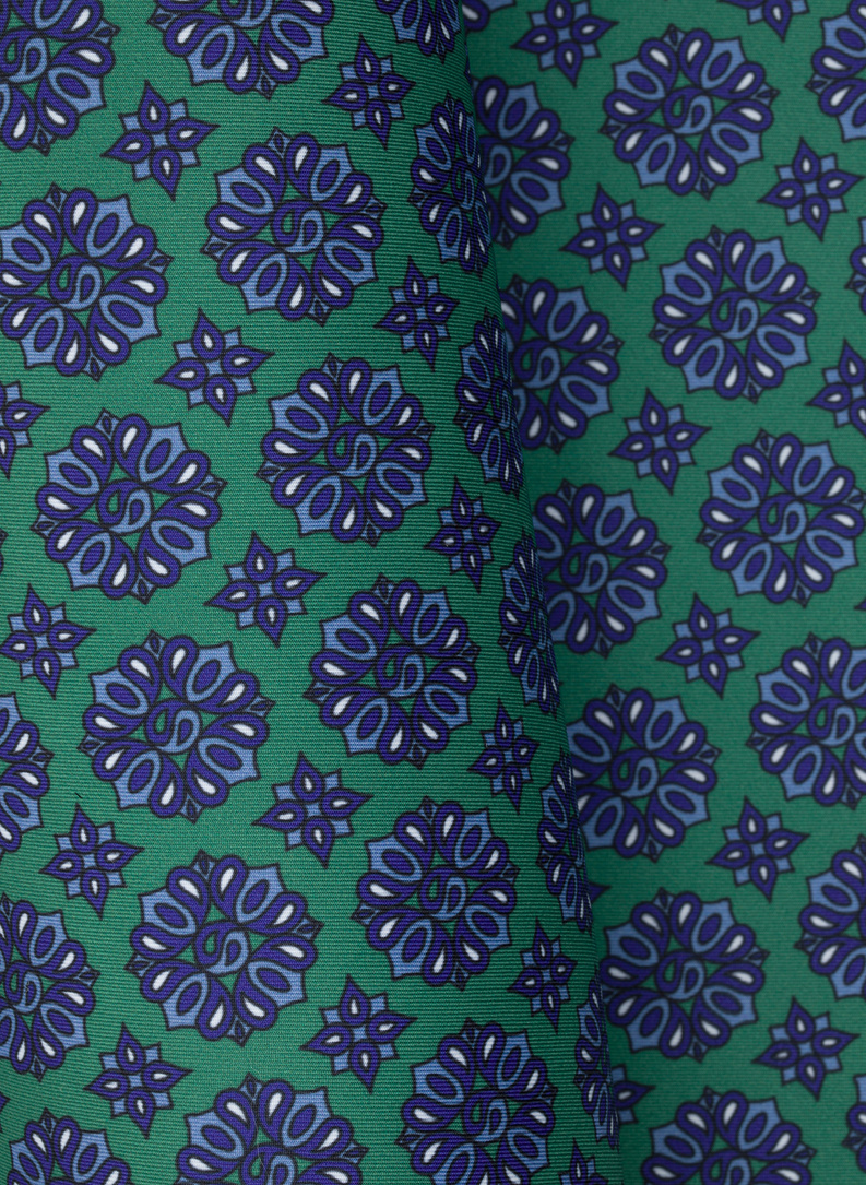 Poszetka męska w kolorze zielonym w granatowy drobny wzór