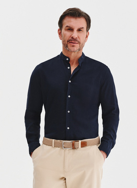 Lniana granatowa koszula męska ze stójką