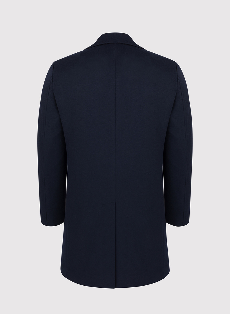 Męski granatowy płaszcz z wełną