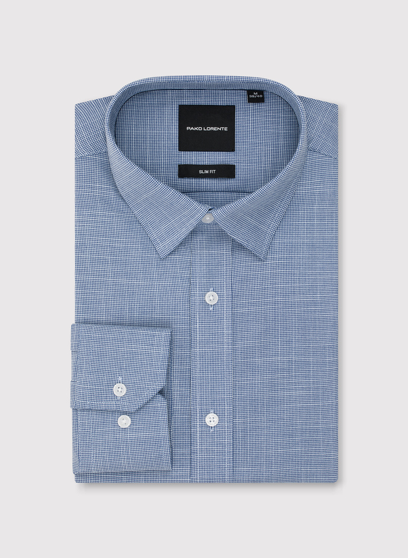 Granatowa koszula w drobną kratę