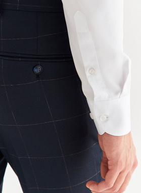 Granatowe spodnie garniturowe w kratę Windowpane