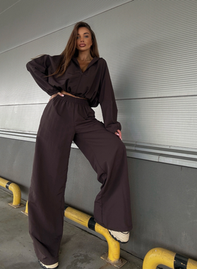 Brązowy komplet MIJAS szerokie spodnie i bluza oversize