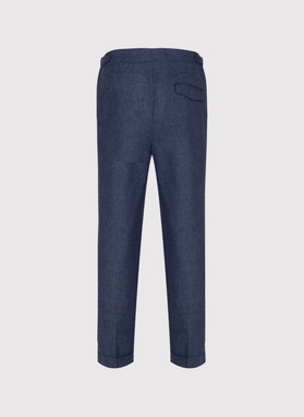 Granatowe spodnie casual z lnem