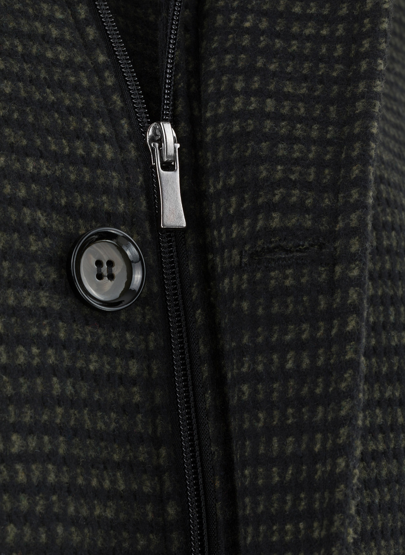 Czarno-zielony płaszcz męski z odpinanym kapturem