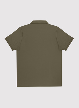 Oliwkowy t-shirt polo na trzy guziczki