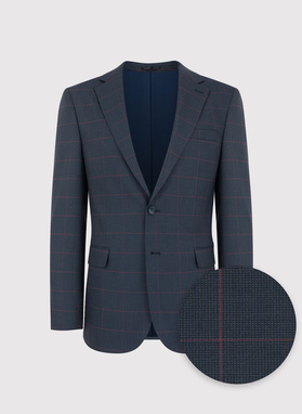 Granatowa marynarka garniturowa w bordową kratę Windowpane