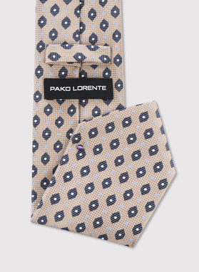 Beżowy krawat w mikrowzór