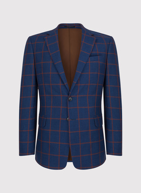 Granatowa casualowa marynarka męska w rudą kratę