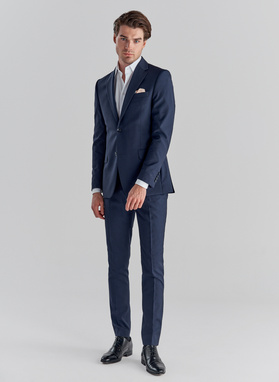 Wełniany gładki granatowy garnitur COIN basic
