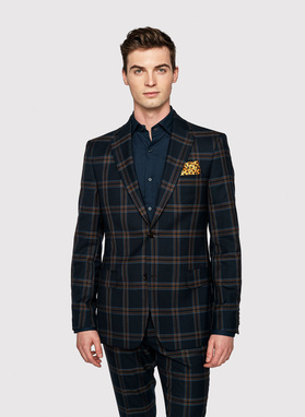 Granatowa marynarka garniturowa w kratę