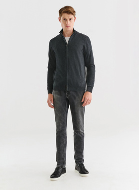 Szary rozpinany sweter męski ze stójką