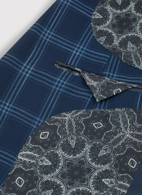 Granatowa marynarka garniturowa w niebieską kratę