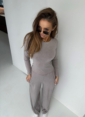 Komplet damski BARI LONG ciemny beż sweterek