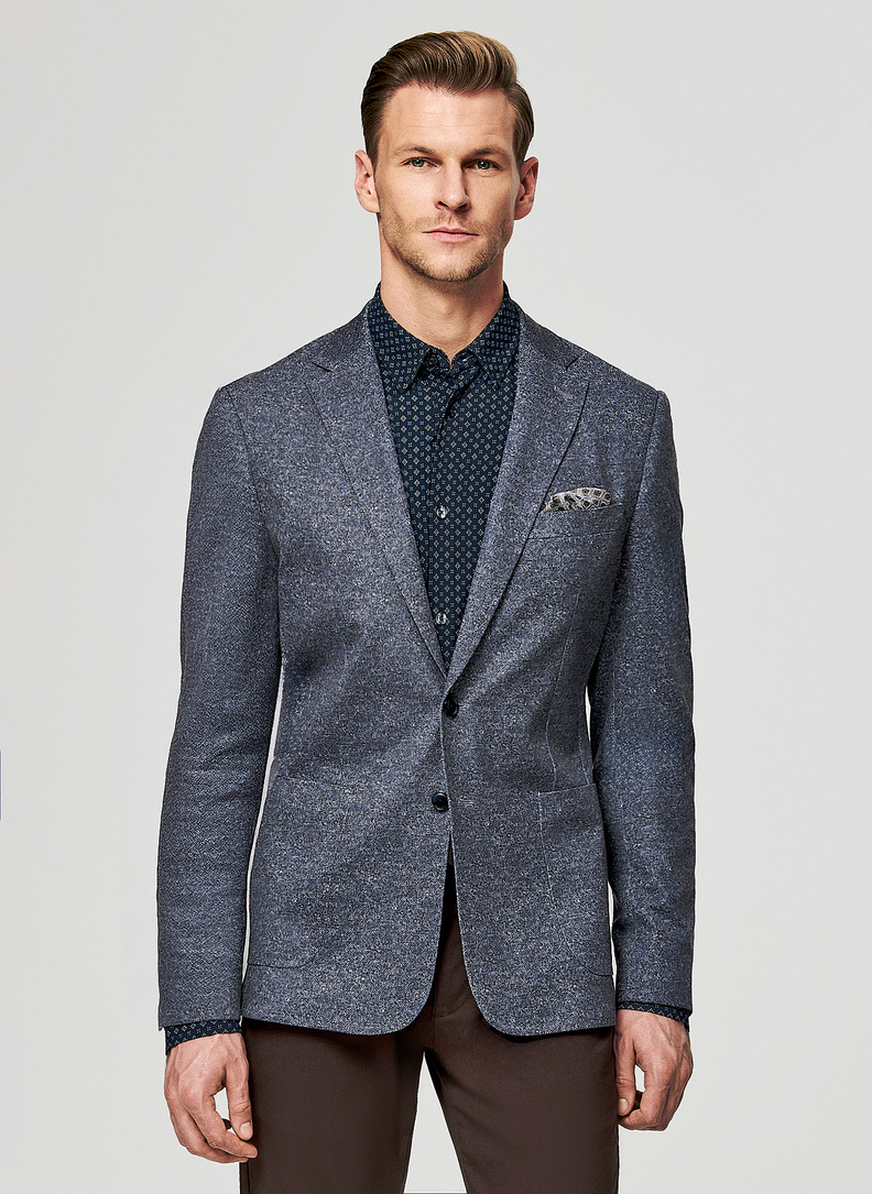 Melanżowa marynarka męska w kolorze granatowym