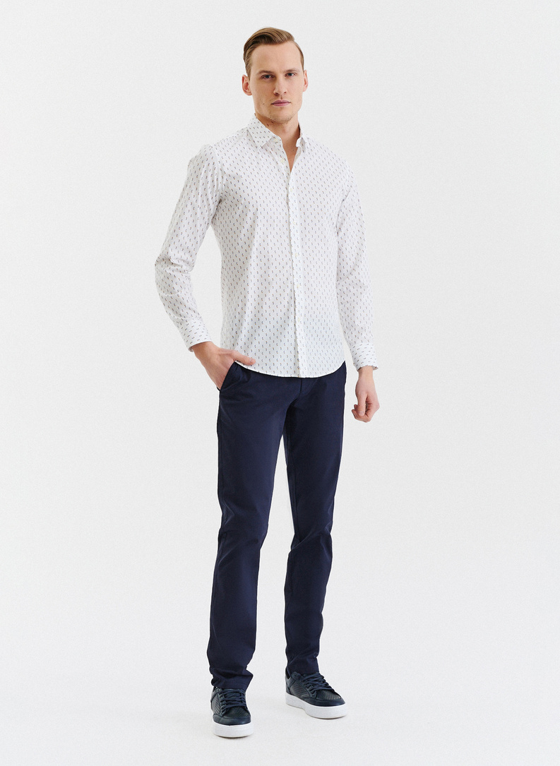 Męska biała koszula w drobne kwiatki 