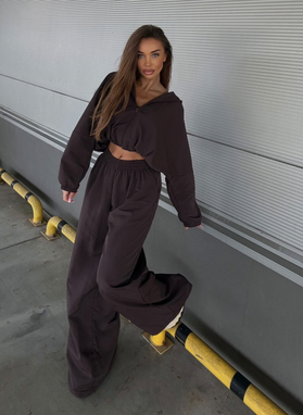 Brązowy komplet MIJAS szerokie spodnie i bluza oversize