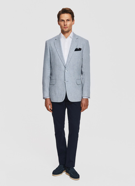 Niebieska marynarka casual z lnem i wełną