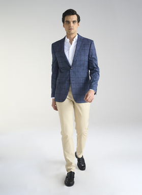 Granatowa marynarka męska w kratkę