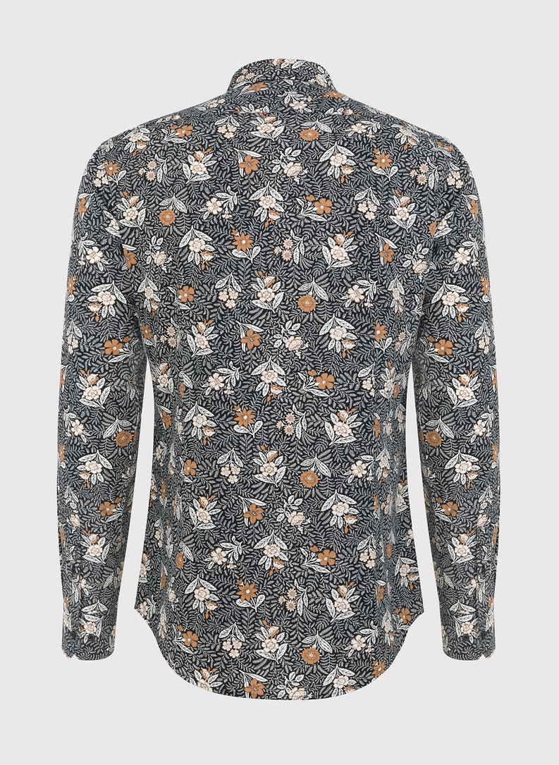 Czarna koszula męska w botaniczny wzór