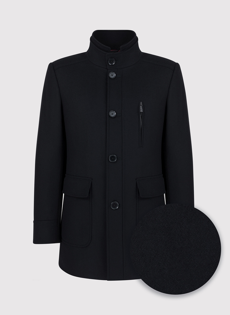 Czarny krótki płaszcz męski z wełną i kaszmirem