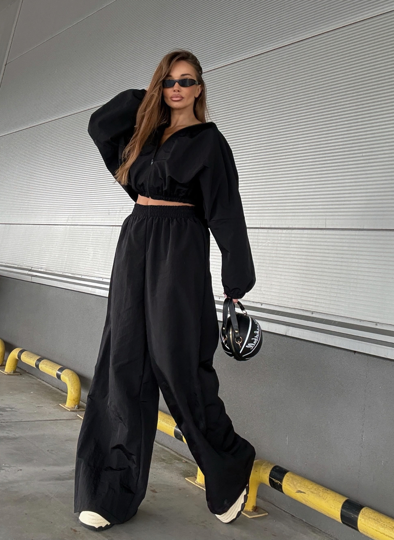 Czarny komplet MIJAS szerokie spodnie i bluza oversize