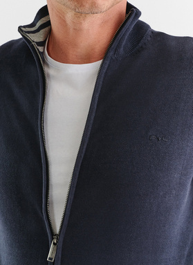 Granatowy rozpinany sweter męski ze stójką