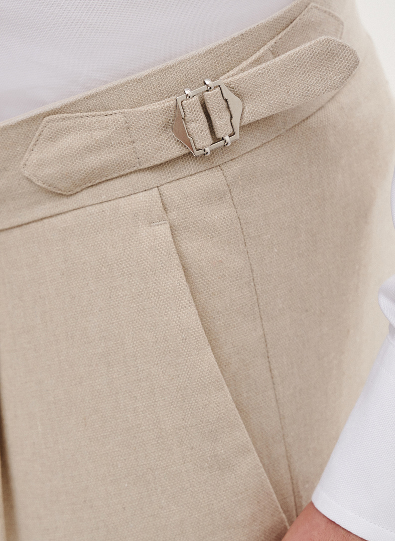 Beżowe spodnie męskie z lnem