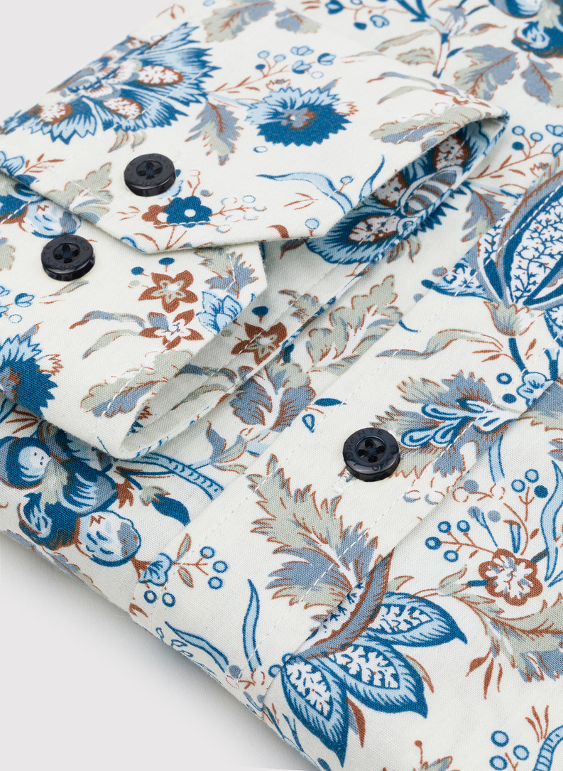 Beżowa koszula męska w kwiatowy print