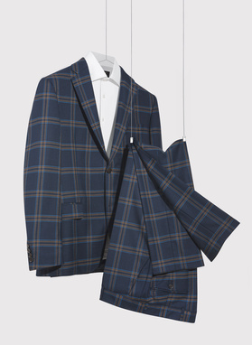 Granatowa marynarka garniturowa w kratę