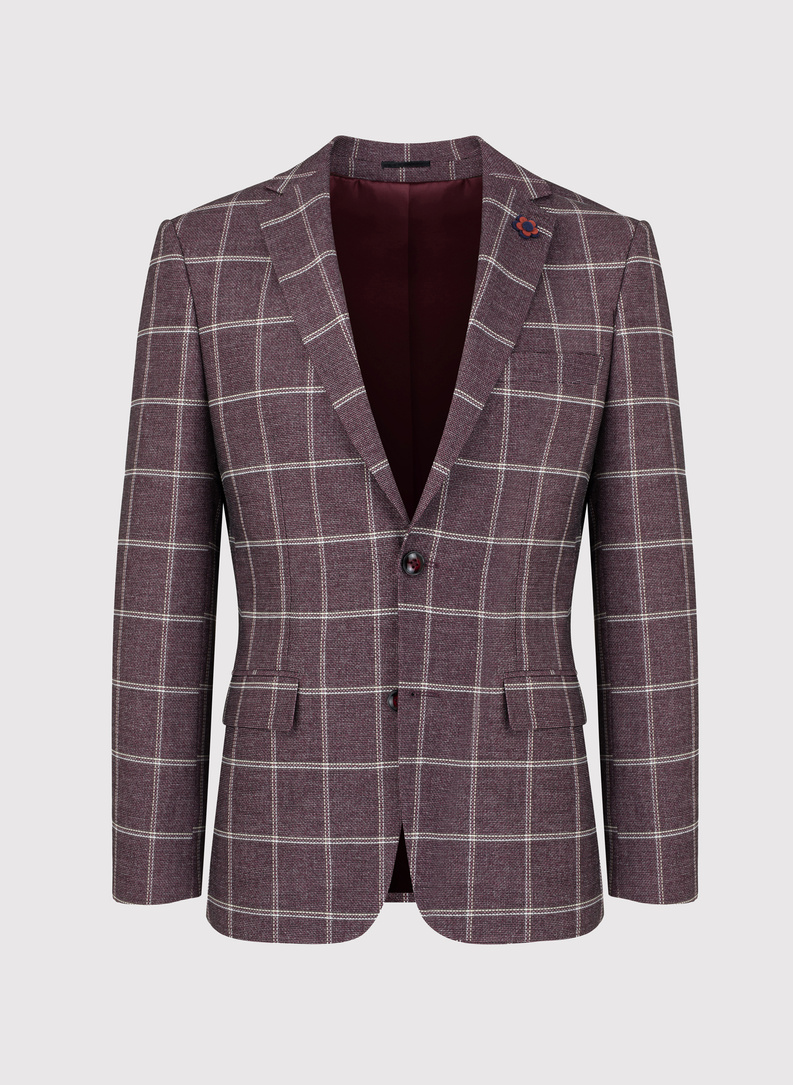 Bordowa marynarka męska w kratę