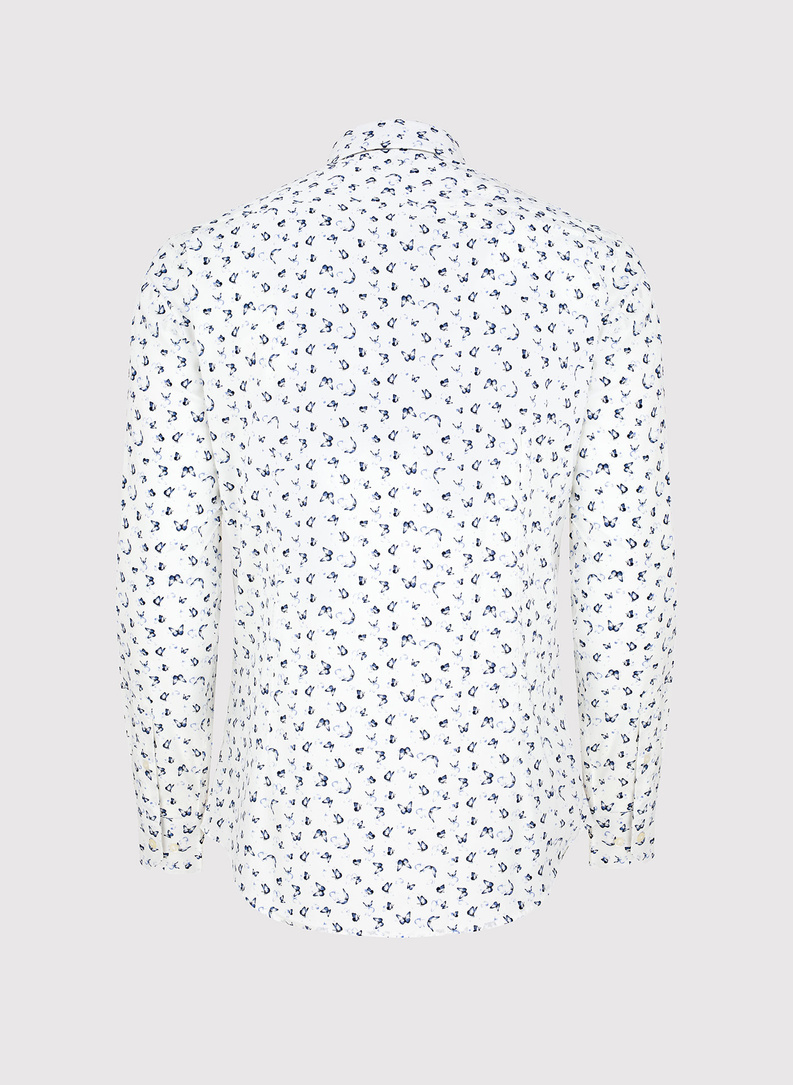 Biała koszula męska w granatowe motylki