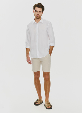 Biała koszula męska z lnu i bawełny