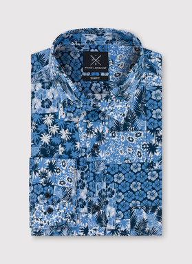 Niebieska koszula w hawajskie wzory
