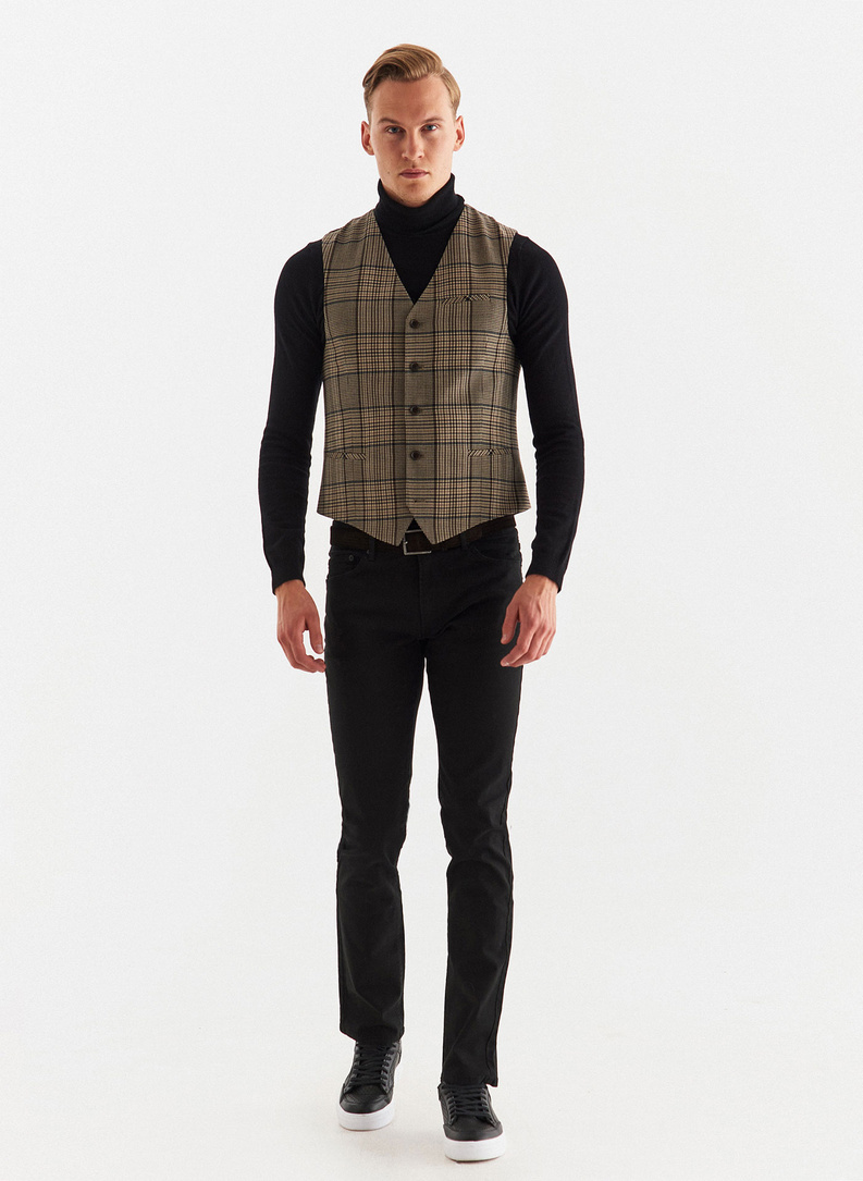 Kamizelka męska w beżowo-brązową kratę