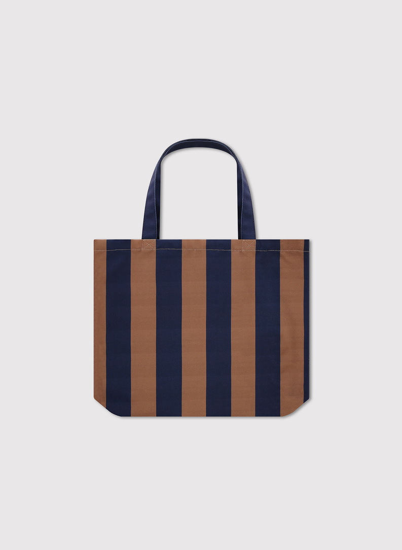 Brązowo-granatowa torba plażowa w pasy
