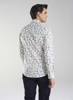 Biała męska koszula w kwiaty 