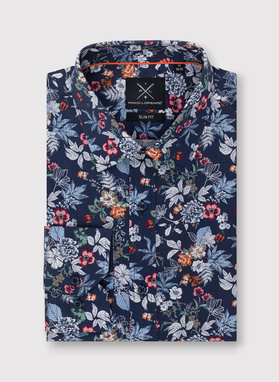 Granatowa koszula w kolorowy wzór